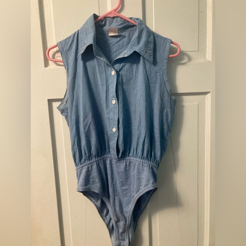Vintage Denim Button Down Sleeveless Bodysuit Size S